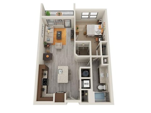 Floor plan for 1 bed, 1 bath, 746 sqft